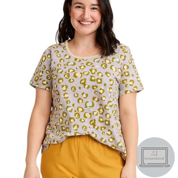 LOGO Lori Goldstein Womens Cotton Modal Swing Top Crochet Neck Multi US Size M - Picture 1 of 10